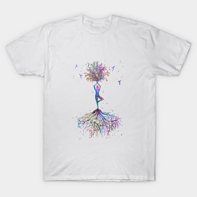 Yoga tree with hummingbirds T-Shirt by RosaliArt